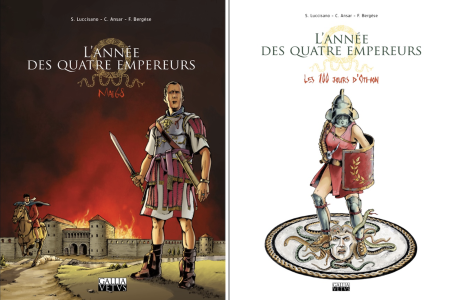 Couvertures des deux premiers tomes de la série L’Année des quatre empereurs © S. Luccisano & C. Ansar - GALLIA VETVS 2019